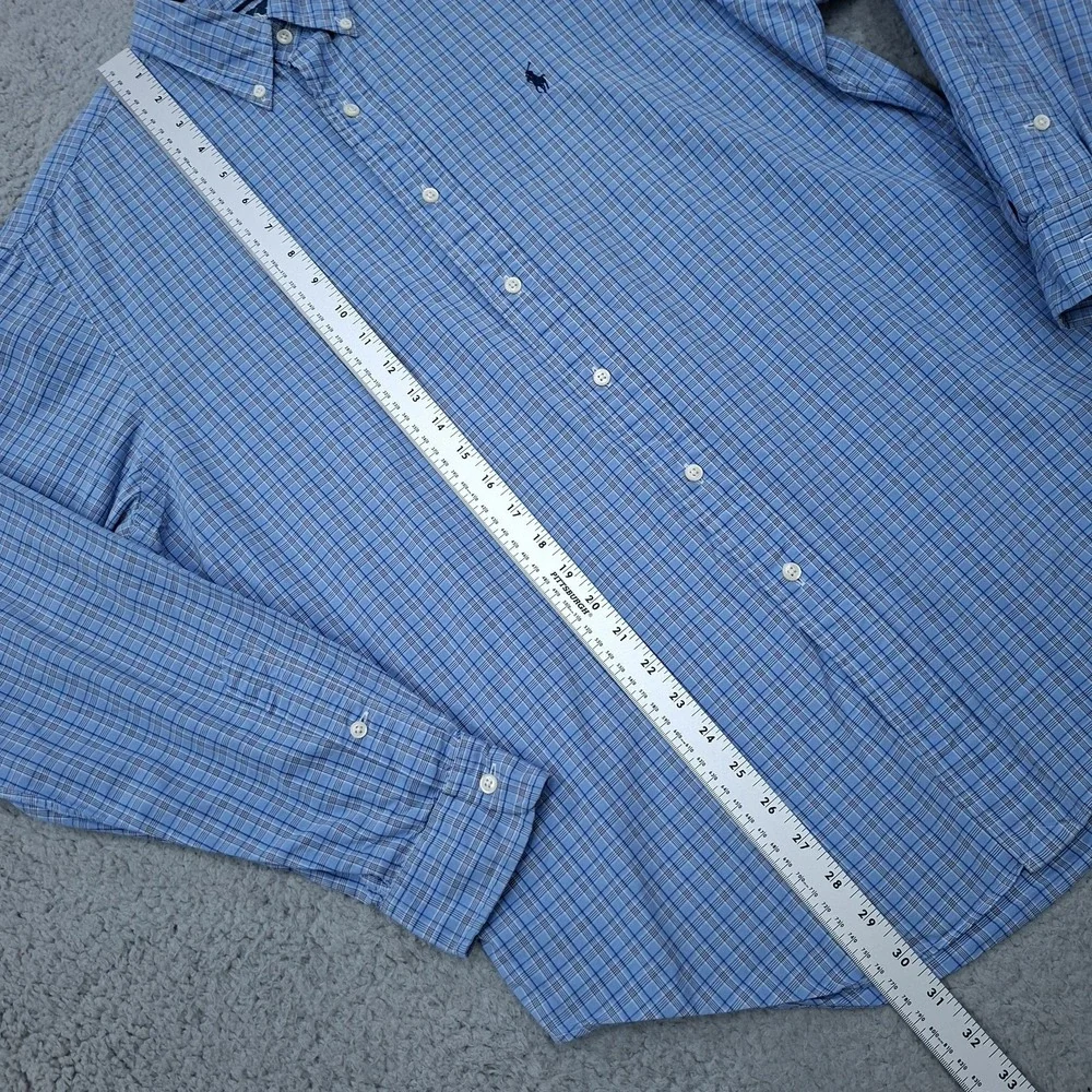 Ralph Lauren Classic Fit Men Size Large Blue/White Plaid Button Up Shirt‎ Pony